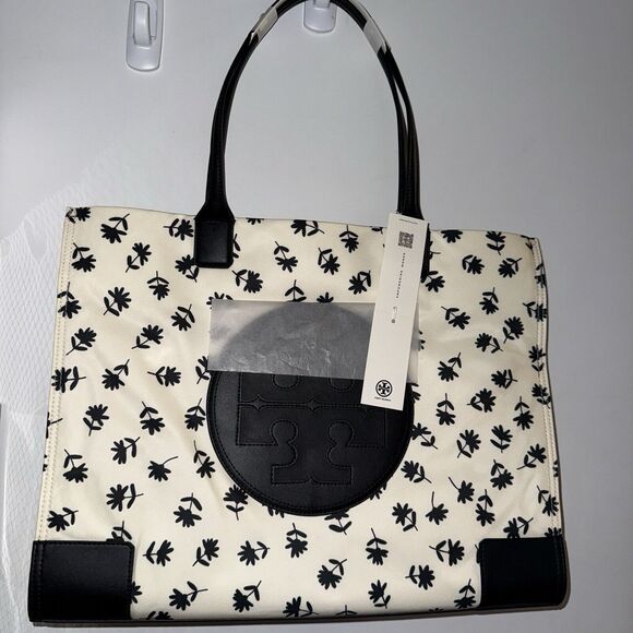 Tory Burch Ella Ivory Daisy Print Nylon Leather Tote Bag NWT - Picture 1 of 9